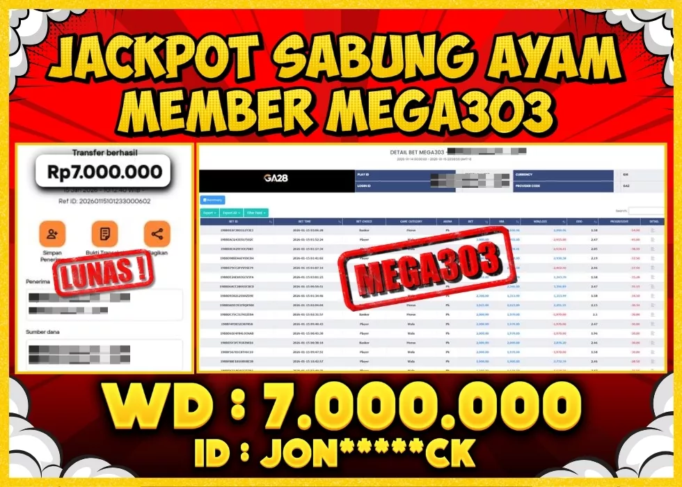MEGA303 JACKPOT Rp 7.000.000 - LUNAS!!!